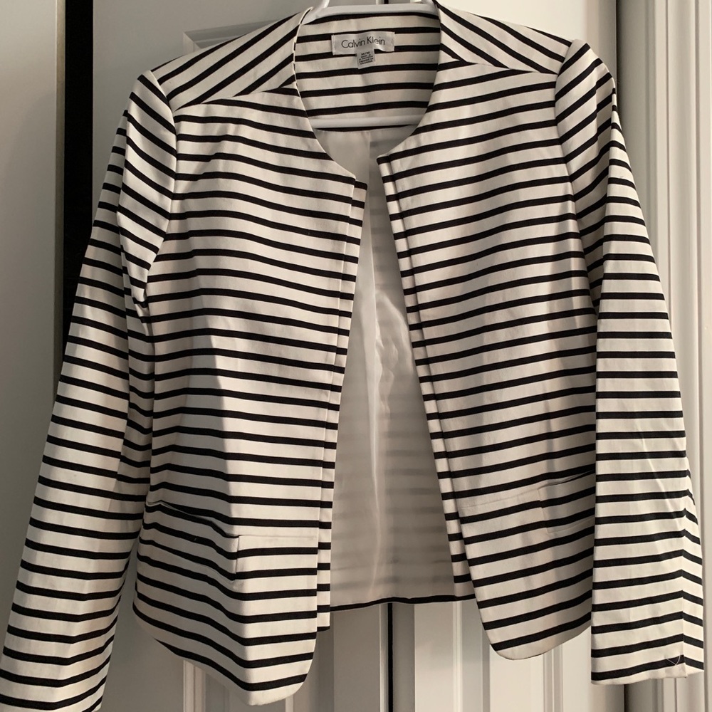 Calvin Klein black and white striped blazer size M